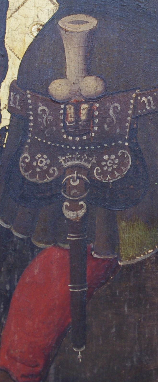 Ryc.1 Ryc. 1. Sposób noszenia puginału nerkowego wraz z sakwą. Scena męczeństwa św. Agaty. Ołtarz św. Doroty, ok. 1435 r. Bazylika Mariacka w Gdańsku. Fotografia: L. Marek